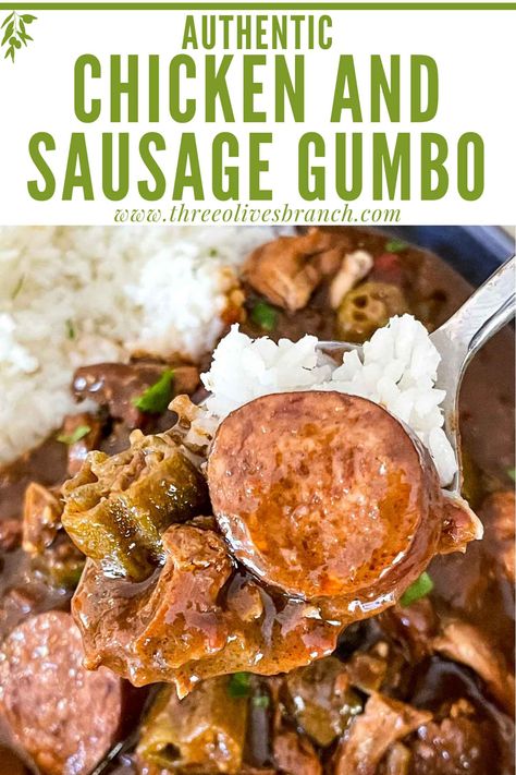 Authentic Chicken and Smoked Sausage Gumbo is a delicious NOLA Cajun or Creole stew recipe. The soup is made with traditional gumbo flavors and a dark roux for lots of flavor. A perfect cold weather or football game day recipe, including Mardi Gras. Straight from New Orleans. Smoked Sausage Gumbo, Lousianna Cajun Gumbo, Chicken And Sausage Gumbo Recipe Authentic New Orleans, Louisiana Gumbo Recipe Authentic Chicken And Sausage, Emeril Lagasse Gumbo Recipe, Gumbo Rue Recipe, Cajun Gumbo Recipe Authentic, Crockpot Gumbo Easy, Chicken And Andouille Gumbo