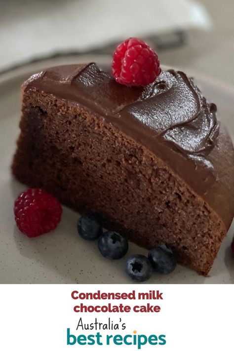 This fluffy condensed milk chocolate cake is your new favourite tea time treat! Condensed Milk Chocolate Cake, Simple Chocolate Cake Recipe, Simple Chocolate Cake, Milk Chocolate Cake, Condensed Milk Cake, Chocolate Biscuit Cake, Sweet Condensed Milk, Chocolate Ganache Cake, Easy Chocolate Cake