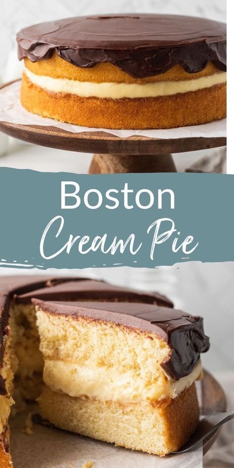 You won't believe how amazing this Boston cream pie from Live Well Bake Often is! It's a classic delight with moist vanilla sponge cake layers, delicious pastry cream filling, and a rich chocolate ganache topping. Trust me, the extra effort is totally worth it for this decadent cake recipe! Give it a try today! Homemade Boston Cream Cake, Boston Cream Cake Recipe, Boston Cake, Boston Creme Pie, Boston Cream Pie Recipe, Boston Cream Cake, Live Well Bake Often, Baked Items, Pastry Cream Filling