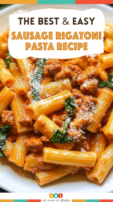 Whip up this creamy Sausage Rigatoni Pasta Recipe in just 30 minutes! With Italian sausage, fresh spinach, and a velvety tomato sauce, it’s the perfect comfort food. Try it tonight and make dinner extra special! Sausage Rigatoni Pasta, Creamy Sausage Rigatoni, Sausage Rigatoni Recipes, Recipe With Italian Sausage, Best Spaghetti Recipes, Rigatoni Pasta Recipes, Italian Sausage Recipes Pasta, High Protein Ideas, Best Spaghetti Recipe