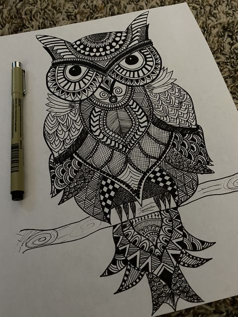 Owl Zentangle Owl Zentangle, Mandala Owl, Akvarel Illustration, Easy Pencil Drawing, Owl Mandala, Drawing Zentangle, Zentangle Mandala, Animal Tattoo Ideas, Abstract Pencil Drawings