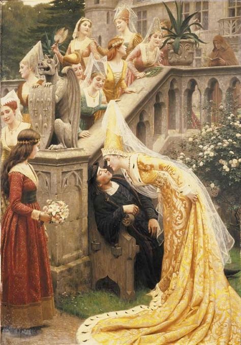 Edmund Blair Leighton (1853-19 Edmund Blair Leighton, Pre Raphaelite Paintings, Pre Raphaelite Art, Medieval Paintings, Pre Raphaelite, Tableau Art, Fairytale Art, Historical Art, Medieval Art