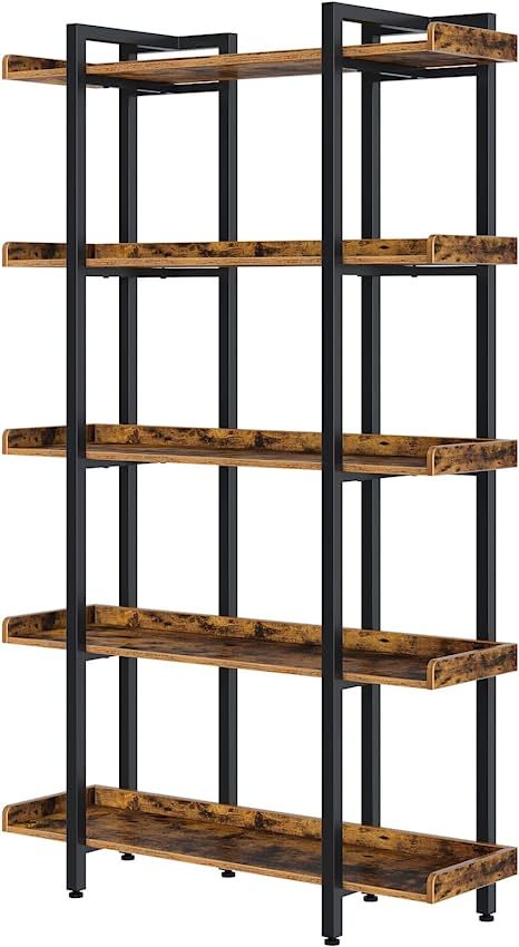 Amazon.com: Rolanstar Bookshelf 5-Tier, Open Etagere Bookcase, 71.8’’H x 41.3”L Freestanding Bookshelves for Storage and Display, Rustic Book Shelves for Living Room Bedroom Home Office : Home & Kitchen Freestanding Bookshelves, Rustic Books, Rustic Bookshelf, Open Display Shelf, Large Bookcase, Industrial Bookshelf, Rustic Wood Walls, Etagere Bookcase, Book Shelves