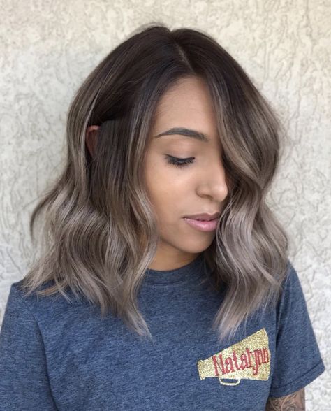 Short Hair Mushroom Brown, Mushroom Brown Balayage Short, Short Ashy Brown Hair Balayage, All Over Mushroom Brown Hair Color, Mushroom Short Hair, Mushroom Ombre Hair, Smokey Ash Brown Balayage Dark Short Hair, Mushroom Brunette Hair Short, Ash Brown Balayage Bob