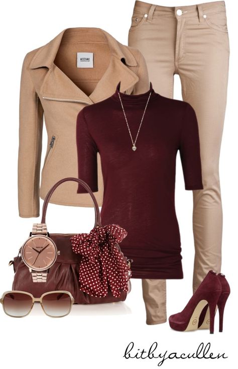 "Beige 'n Burgandy" Beige Jacket, Turtleneck Top, Business Outfit, Looks Chic, Outfit Combinations, Business Casual Outfits, Work Attire, Work Fashion, Work Casual