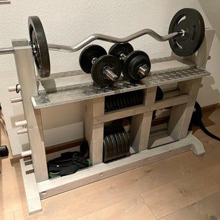 Weight Rack : 3 Steps (with Pictures) - Instructables Diy Dumbbell, Gym Plans, Home Made Gym, Dream Home Gym, Home Gym Garage, Garage Workshop Organization, Weight Rack, Diy Home Gym, Diy Gym