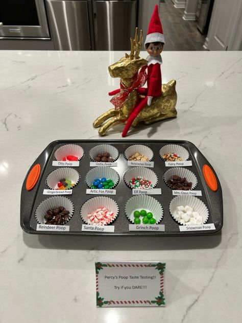 Elf on the shelf Elf On The Shelf Poop Tasting, Elf On The Shelf Ideas Poop, Poop Elf On The Shelf, Elf Poop Ideas, Elf On The Shelf Poop, Countdown Calendar Diy, Elf Ideas Easy, Xmas Elf, Elf Ideas