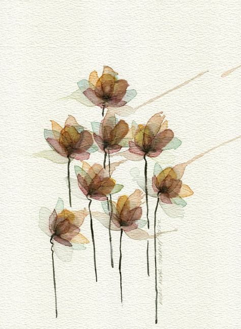 Impressionist Flowers, Modern Watercolor Paintings, Brown Watercolor, Modern Expressionism, Painting Simple, Flowers Simple, Cherry Chocolate, Modern Impressionism, Nature Watercolor