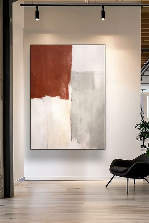 Minimalist abstract painting with rust, gray, and white color blocks, original handmade artwork on canvas Modern Minimalist Painting, Grey Artwork, Brown Painting, Textured Painting, Minimalist Painting, Office Spaces, Contemporary Home Decor, Minimalist Decor, Unique Artwork