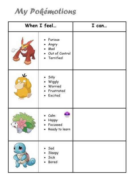 Pokemon Therapy Activities, Pokemon Emotions, Emotion Regulation Activities For Kids, Zones Of Regulation Worksheets, Pokemon Worksheets, Emotional Regulation Activities For Kids, Zones Of Regulation Activities, Emotion Activity, Coping Skills Activity