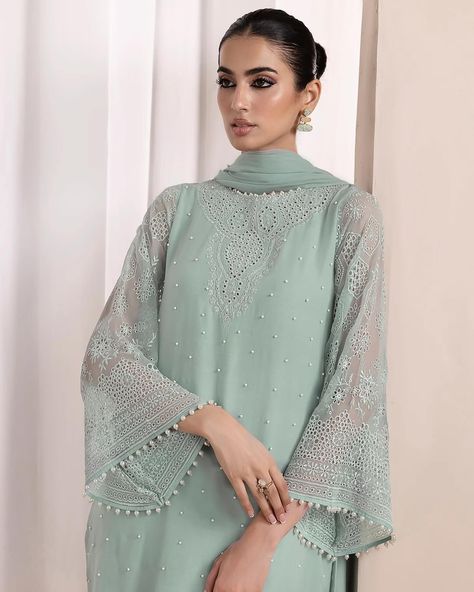 Embroidered formal ready to wear. Shop : www.brandaffection.uk Link in bio 👆 #pakistanidesignersuitsuk #embroideredchiffon #organzasuits #pakistanistreetstyleuk #eidoutfits #pakistanisuitsuk Puff Sleeves Kurti, Pakistani Attire, Organza Suits, Pakistani Street Style, Shirt Trouser, Eid Outfits, Punjabi Dress, Embroidered Chiffon, Suit Design