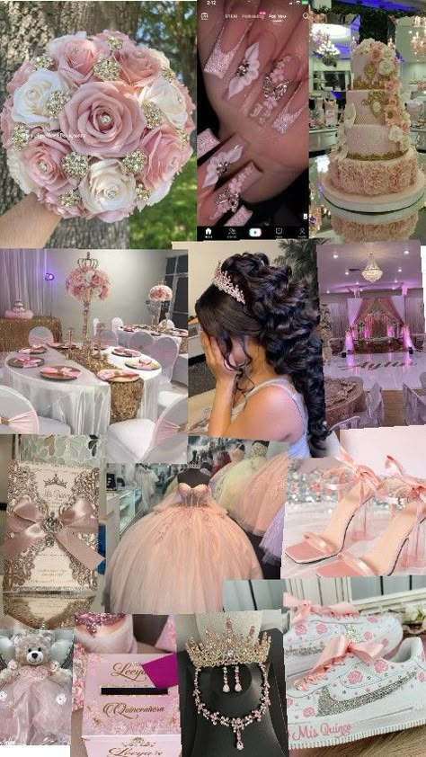 Quinceanera Pink Theme, Quinceanera Pink Dresses, Princess Quinceanera Theme, Rose Gold Quinceanera Theme, Fairytale Quince, 15th Party Ideas, Gold Quinceanera Theme, Pink Quince Theme, Sweet 16 Planning