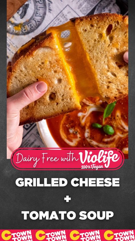 Yummy comfort favorites made with Violife cheese! Violife Cheese, Plant Based Butter, Healthy Microwave Meals, Grilled Cheese Tomato Soup, Grilled Cheese And Tomato Soup, Vegan Tomato Soup, Cheese And Tomato, Cheese Tomato, Grilled Sandwich