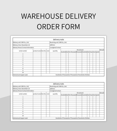 Warehouse Delivery Order Form Delivery Format, Order Form Template, Business Packaging, Form Template, Excel Templates, Template Google, Order Form, Google Sheets, Microsoft Excel