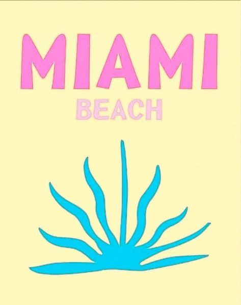 Malibu Poster, Miami Beach, Miami, Yellow, Pink, Blue