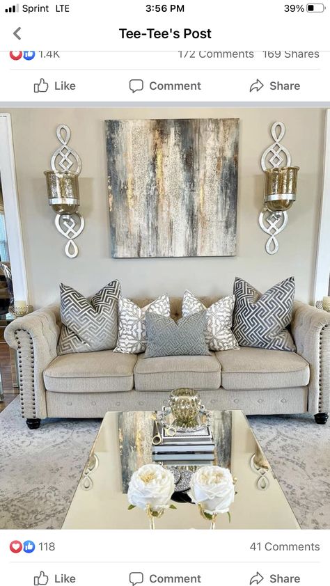 Silver Living Room, Luxury Sofa Living Room, Elegant Living Room Decor, Elegant Living Room Design, Living Room Decor Gray, Gold Living Room, Living Room Decor Colors, Glam Living Room, Living Room Decor Inspiration