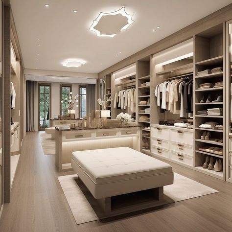 Big Modern Closet, Contemporary Master Closet, House Design Room Ideas, House Design Closet, Big Organized Closet, Closet Room Design Ideas, Luxury Master Closet Walk In, Modern House Closet, Modern Chefs Kitchen Design