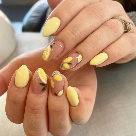 Butter Yellow Nails With Design, Sicily Nails, Yellow Manicure Ideas, Butter Yellow Nails, Butter Nails, Yellow Nail Ideas, Yellow Manicure, Perfect Summer Nails, Lemon Nails