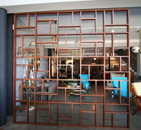 Midcentury Geometric Room Divider - Mid-Century Modern Folding Screens & Room Dividers - Dering Hall Modern Room Divider Ideas, Entryway Divider, Mid Century Modern Room Dividers, Mid Century Room Divider, Wall Dividers, Room Divider Ideas, Mid Century Modern Room, Room Divider Shelves, Partition Designs