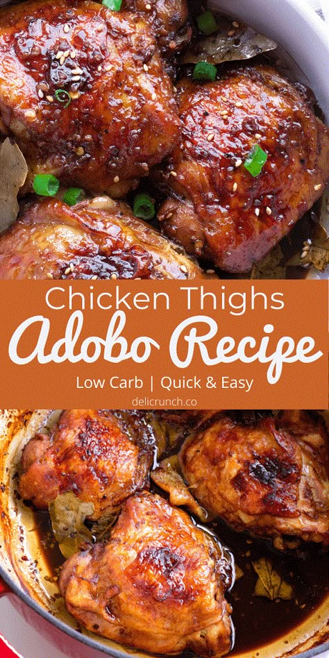 Chicken Adobo Recipe Easy, Chicken Adobo Recipe, Chicken Adobo, Adobo Recipe, Filipino Dish, Quick Chicken Recipes, Chicken Thigh Recipes Oven, Chicken Thigh Recipes Crockpot, Boneless Chicken Thigh Recipes