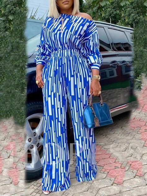 Loose Playsuit, Fashion Forward Outfits, Fashion Traditional, Striped Two Piece, Plus Size Two Piece, Top And Pants Set, Long Sleeve Striped Top, African Clothing Styles, African Design Dresses