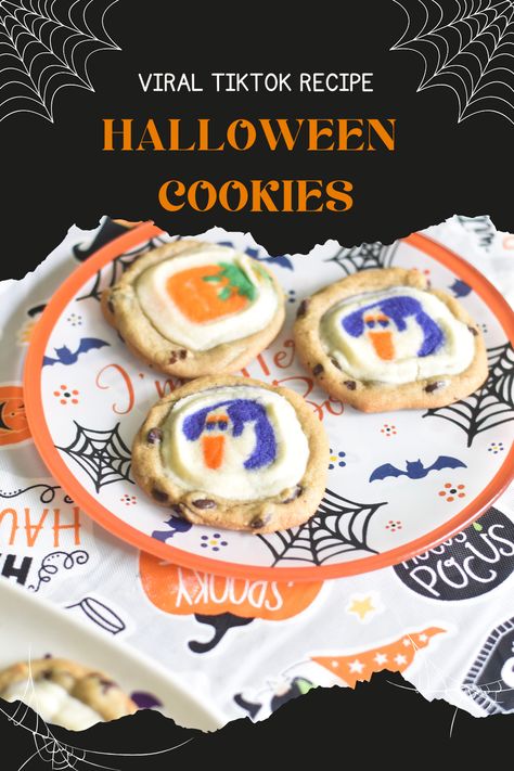 Pillsbury Halloween Cookies (TikTok Viral Recipe) - Thyme & Love Viral Halloween Cookies, Tiktok Cookie Recipe, Pillsbury Halloween Cookies Recipe, Pilsbury Pumpkin Cookie, Philsbury Cookies, Halloween Sugar Cookies Pillsbury, Pillsbury Cookie Recipes, Pillsbury Holiday Cookies, Tiktok Cookies