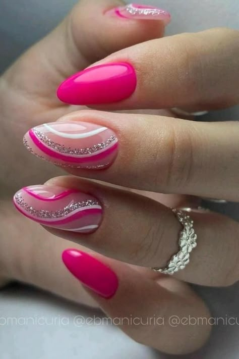 Fair Nail Art, Hot Pink Nails, Summery Nails, Pink Nail Art, Makijaż Smokey Eye, Cute Gel Nails, Short Acrylic Nails Designs, Pink Acrylic Nails, Art Summer