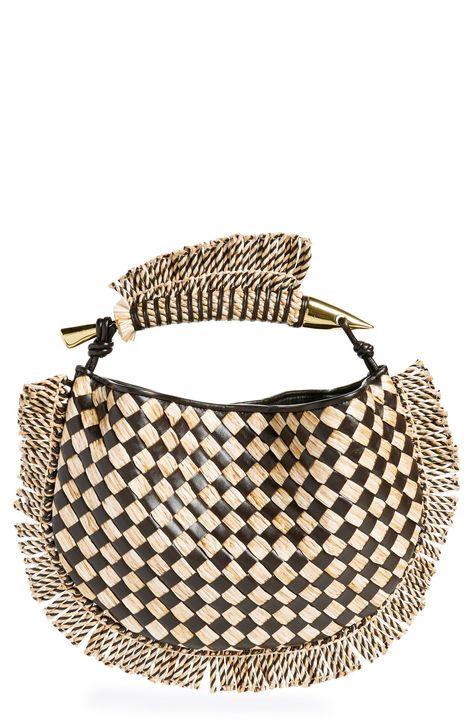 A sardine-inspired handle brings an artisanal touch to this bite-sized bag woven from lambskin leather and raffia in the label's signature intrecciato weave. Magnetic closure Top carry handle Leather/raffia Made in Italy Designer Handbags Weave Bag, Summer Purse, Bag Inspiration, Bottega Veneta Bag, Woven Leather Bag, Woven Bags, Style Inspiration Casual, Bottega Veneta Intrecciato, Stylish Handbags