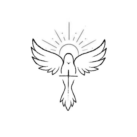 Tattoo Design Drawings Christian, Confirmation Drawings, Christian Cross Drawing, Christian Drawings Inspiration Easy, Biblical Line Art, Simple Dove Drawing, Faith Drawings Sketches, Christian Dove Tattoo, How To Draw A Dove