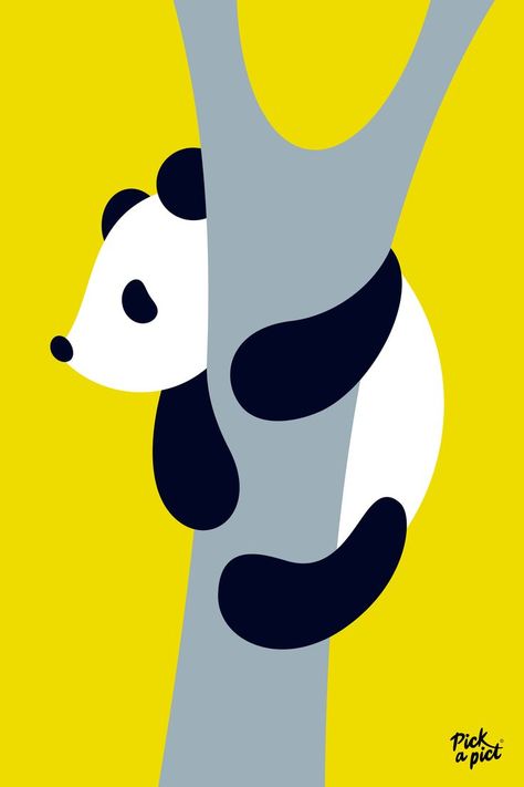 Abstract panda illustration created from shapes filled with complementary colours. Colours: yellow, grey, black & white. Dog Design Art, Complimentary Colours, Graphic Shapes, Panda Art, Painted Tote, Food Graphic Design, Simple Illustration, Paint And Sip, Simple Graphic