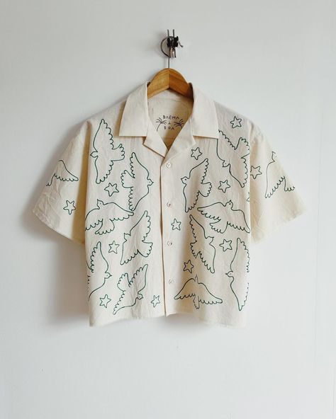 Baema T Boa - Horse Shirt Made to Order 🌿 🌻 Drop Today 🌻 #baematboa #summer #autumn #madetoorder #horse #shirt #handmade #handcrafted… | Instagram Spring Embroidered Cotton Camp Shirt, Embroidered Relaxed Fit Camp Shirt, Spring Embroidered Camp Collar Shirt, Summer Embroidered Button-up Camp Shirt, Bohemian Embroidered Summer T-shirt, Embroidery Jeans Diy, Artisan Fashion, Bird Shirt, Embroidery Tshirt