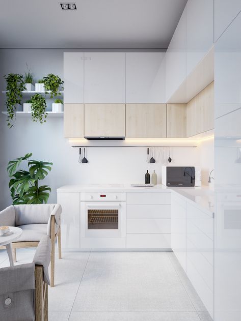 40 Minimalist Kitchens to Get Super Sleek Inspiration Dapur Skandinavia, Modern Kitchen Cabinet Design Ideas, L Shape Kitchen Design, L Shaped Kitchen Designs, Dapur Rustic, Kitchen Hood Ideas, Model Dapur, Scandinavian Kitchens, Scandinavian Kitchen Design