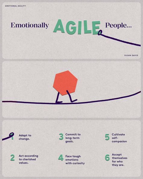 You have a choice when you're faced with difficult emotions. You can feed into rigid responses like sarcasm, avoidance, or disengagement, or you can do the opposite, moving toward the difficult emotion with compassion, curiosity, and acceptance. Either way, your decision matters because how you process and respond to your emotions informs every aspect of how you love, live, parent, and lead. Accepting Emotions, Resilience Meaning, Emotional Agility, Parenting Comics, Habits Of Mind, Healing Journaling, Social Emotional Learning Activities, Psychology Fun Facts, Emotional Awareness