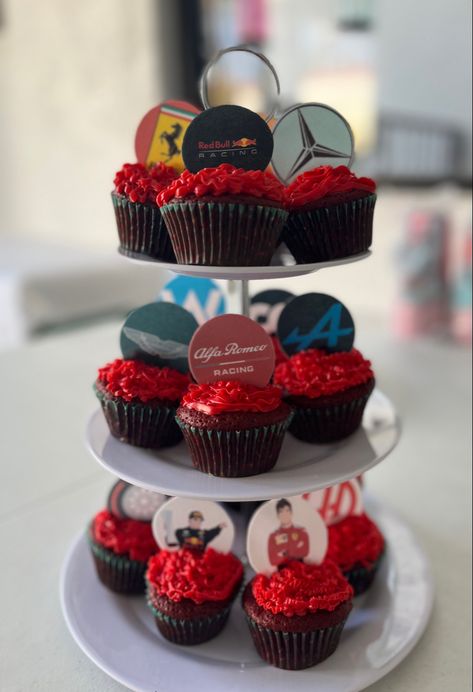 Red Bull Cupcakes, F1 Bday Theme, Formula 1 Gifts For Boyfriend, Formula 1 Birthday Party Ideas Red Bull, F1 Food Ideas, F1 Party Aesthetic, F1 Wedding Theme, F1 Watch Party, F1 Themed Party