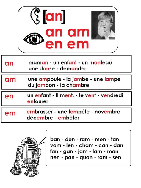 Phonologie CP: le son [an], graphies: an, am, en, em - école maternelle Gellow French Body Parts, Free French Lessons, French Practice, French Basics, Kindergarten Art Lessons, Basic French Words, French Worksheets, French Kids, French Teaching Resources