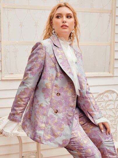 Spring Business Casual Outfits, Casual Outfits For Women, Jacquard Blazer, Spring Business Casual, Plus Size Blazer, Elegant Coats, Business Casual Outfits For Women, Rococo Style, Outfits For Women