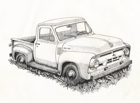 Old Ford Truck Drawing Truck Drawing, Kombi Pick Up, Truck Tattoo, Old Ford Truck, Truck Accessories Ford, Woodburning Ideas, Cars Coloring, Big Buck, Motorcycle Drawing