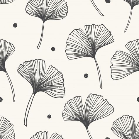 Leaves Seamless Pattern, Gingko Leaves, Ginkgo Leaves, Floral Seamless Pattern, Leaves Vector, Willow Pattern, Ginkgo Leaf, 자수 디자인, Seamless Pattern Vector