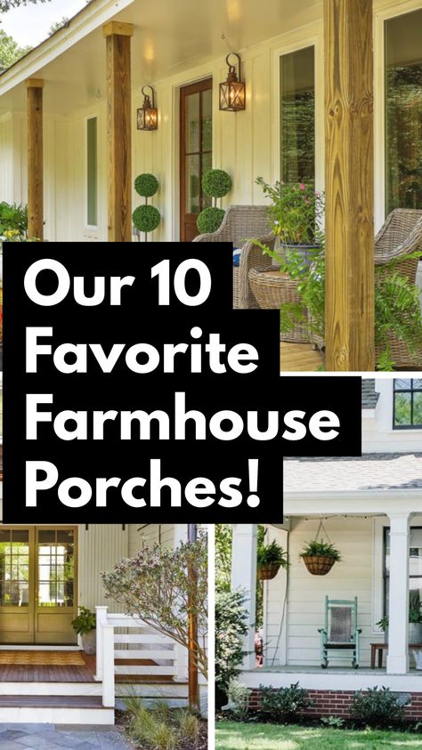 Get ready for some serious porch loving! These are so cute! 😍😍 Front Porch For Ranch Style House, Country Farmhouse Porch Ideas, Old House Porch Ideas, Full Front Porch Ideas, Country Farmhouse Front Porch, Small Front Porches Designs Farmhouse, Front Porch Ideas Small House, Ranch Front Porch Ideas Curb Appeal, Farmhouse Front Steps Ideas