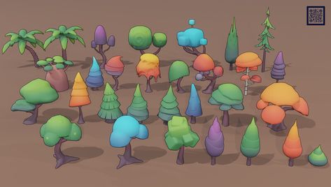 ArtStation - Stylized Low Poly Trees Pack 01 Stylized Low Poly, Game Art Environment, Indie Game Art, Low Poly Games, 3d Tree, Paint Brush Art, Isometric Art, Blender Tutorial, Art Landscapes