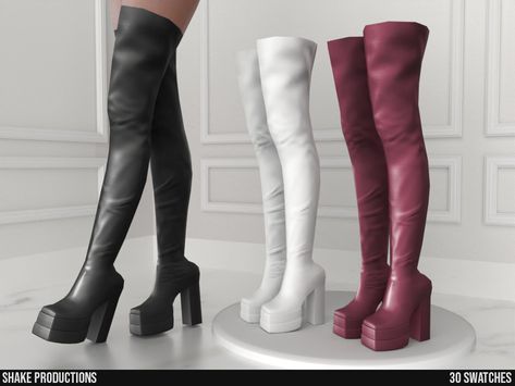 The Sims Resource - Leather High Heel Boots - S102304 Sims 4 Cc Heels Boots, Thigh High Heels, Leather High Heel Boots, Cc Shoes, Sims 4 Cc Shoes, Sims 4 Cc Makeup, Skirts With Boots, Thigh Boot, Sims 4 Teen