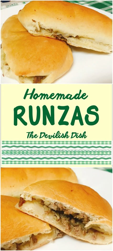 When Little Devil was truly little, we lived in Omaha, Nebraska. There's a restaurant chain local to that area called Runza . In fact, t... Homemade Runzas, Runzas Recipe, Runza Recipe, Bierocks Recipe, Stuffed Rolls, Cheesy Breakfast, Recipes Beef, Kitchen Corner, Omaha Nebraska