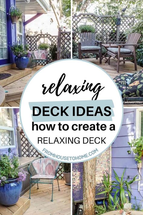 I love these ideas for creating a relaxing deck. They're perfect for summer entertaining in the backyard without any nosy neighbors looking in. | Garden Paths, Patios, Decks, and Porches Deck Gardens, Deck Gardening, Zen Backyard, Nosy Neighbors, Small Patio Decor, Modern Deck, Full Sun Plants, Backyard Privacy, Patio Inspiration