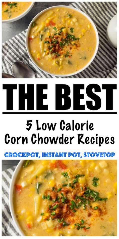 300 Calorie Corn Chowder (Vegan, Vegetarian, Bacon, Shrimp, and Chicken Recipes!) Shrimp And Chicken Recipes, Healthy Corn Chowder, Corn Chowder Vegan, Chowder Recipes Crockpot, Corn Chowder Healthy, Best Corn Chowder Recipe, Bacon Shrimp, Vegetarian Bacon, Corn Chowder Soup