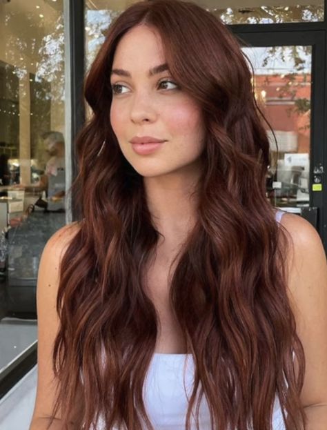 Copper To Brunette, Red Hair Dyed Brown, Red Undertone Brunette, Dark Red Hair For Brunettes, Brown Hair Colors Reddish, Dark Copper Hair Olive Skin, Dark Auburn Hair Color With Money Piece, Brown Hair That Looks Red In The Sun, Dark Brown Hair With Copper Undertones