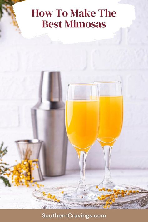 A classic mimosa is best served ice-cold with freshly squeezed orange juice! This is the perfect daytime cocktail to sweeten up EasterChristmas brunch, wedding showers, parties, or a fun weekend with the girls! Head over to the blog for the full recipe. Best Mimosas, Classic Mimosa, Family Breakfast Recipes, Mimosa Recipe, Sauteed Green Beans, Brunch Spread, Brunch Drinks, Crowd Pleasing Recipes, Popular Drinks