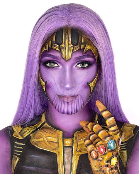 Marvel Makeup: 31 Creative and Easy Ideas for Halloween and Beyond Thanos Makeup, Movie Character Makeup, Marvel Makeup, Black Face Paint, Denim Cropped Jacket, Halloween Trends, Creepy Halloween Makeup, Dramatic Eye Makeup, Face Art Makeup