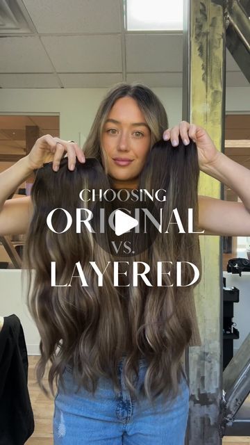 Lauren Lewis • Custom Halo Hair Extensions on Instagram: "Two halo options: original or layered. Which one’s right for you?   It all depends on your hair density, how it’s cut, and what look you’re after.   Not sure? Book a virtual consult with me, and I’ll help you find the one that’ll blend like it was made for you.  #halocouture #halohairextensions #halohair #nodamagehairextensions #clipinhairextensions #clipinhair #halocoutureutah #utahhalohairextentions #saltlakehaloextensions" Layered Halo Hair Extensions, Halo Extensions Before And After, Haluxy Hair Extensions, Hair Extensions With Layers, 22 Inch Hair Extensions Before And After, Halo Extensions Hairstyles, Layered Hair Extensions, Hair Halo Extensions, 22 Inch Hair Extensions