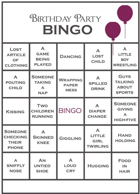 Use to calm the nerves of parents at your next kid centric celebration. Make sure you have a lovely prize awaiting the winner… 5 across in any direction is a bingo. Birthday Bingo, Bingo Birthday, Birthday Scenario, Bingo Games For Kids, Birthday Games For Adults, Free Bingo Cards, Bingo Party, Birthday Party Games For Kids, Adult Party Themes