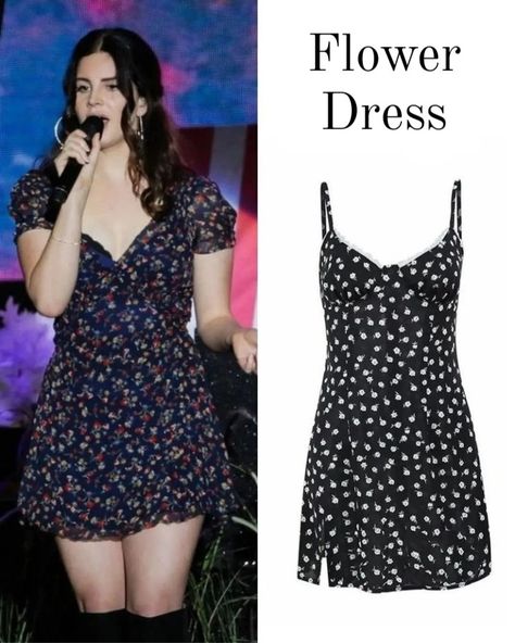 Lana Del Rey Floral Dress, Lana Del Rey Fits Ideas, Lana Del Rey Blue Dress, Lana Del Rey Style Outfits Inspiration, Lana Feel Rey Outfits, Lana Del Rey Iconic Outfits, Lana Inspired Outfit, Lana Del Rey Outfits Inspiration Concert, Dress Like Lana Del Rey